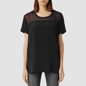 All Saints Black Silk Short Sleeve Tee